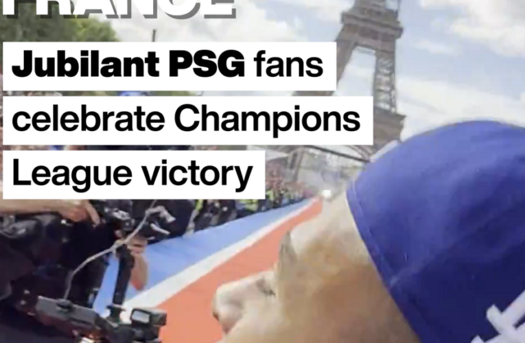 Jubilant PSG fans celebrate Champions League victory by the Eiffel Tower