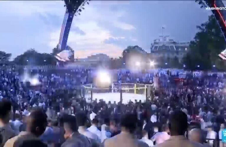 ‘We’re all about America’: Trump’s birthday marked with cage fighting on the White House lawn