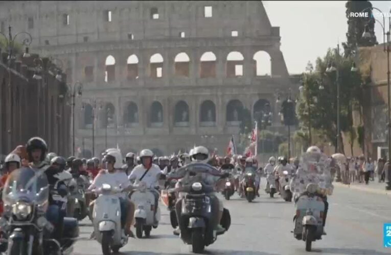 Thousands of Vespas swarm Rome to mark scooter’s 80th anniversary