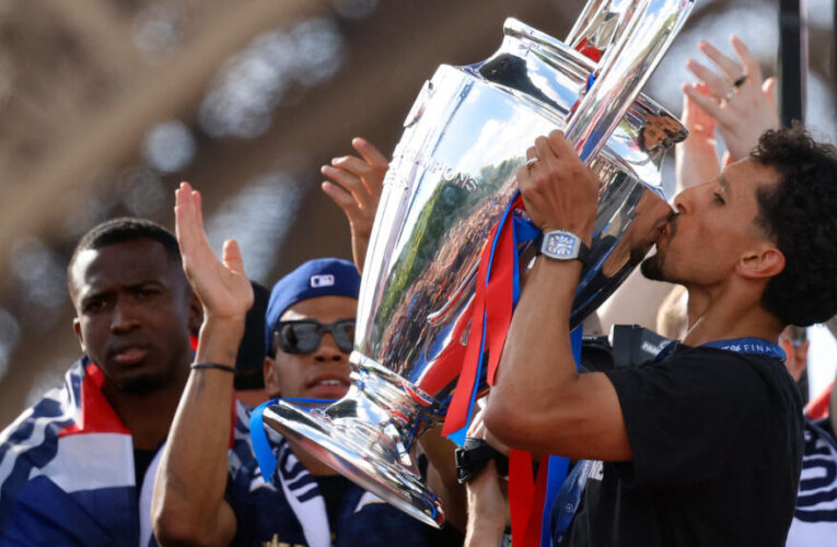 PSG parade champions league trophy as they celebrate back-to-back titles